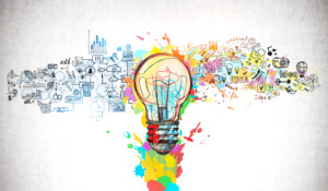 Creative and colorful light bulb sketch.