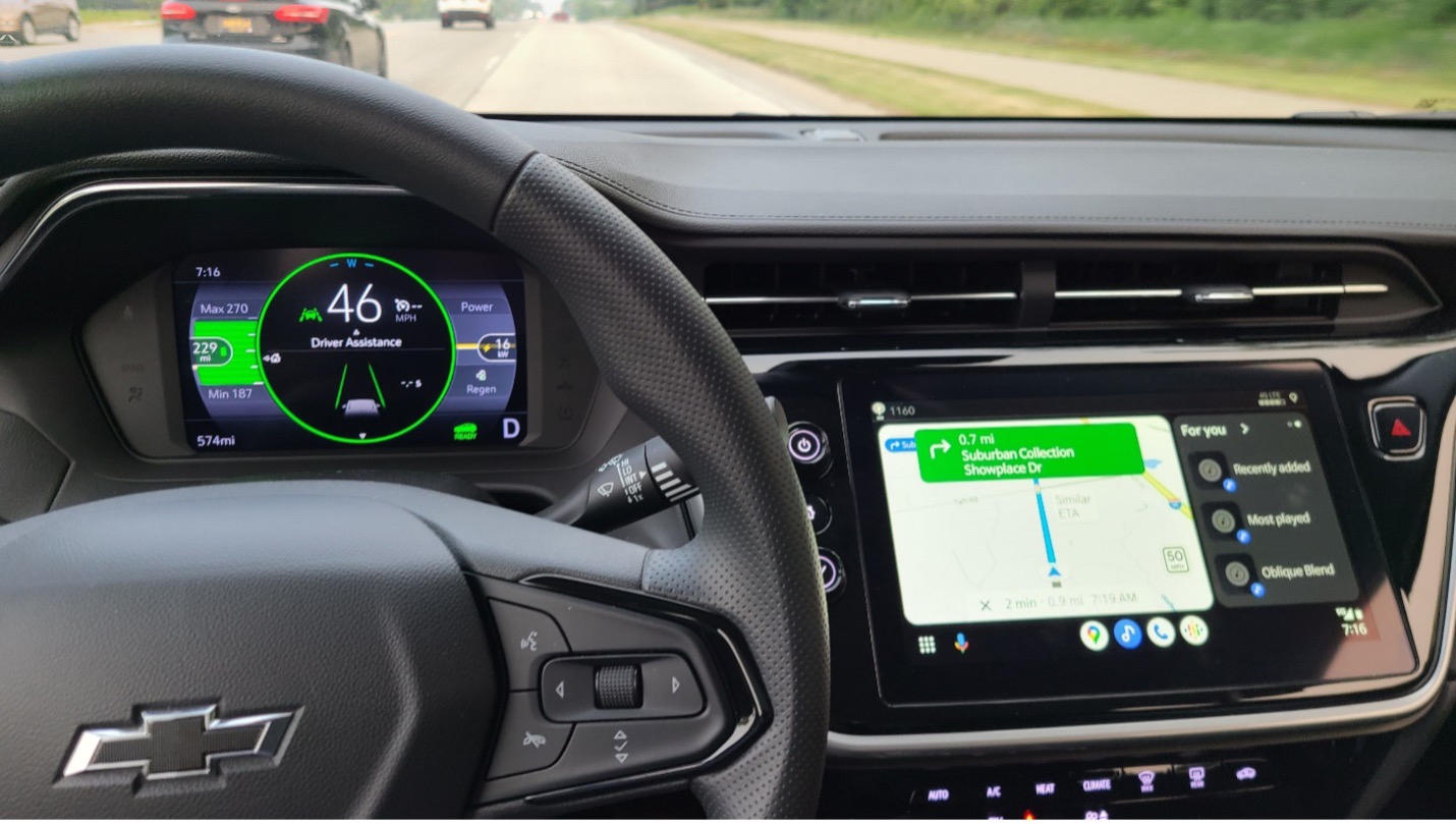 Chevy Bolt EV with 10.2 inch touchscreen infotainment display.