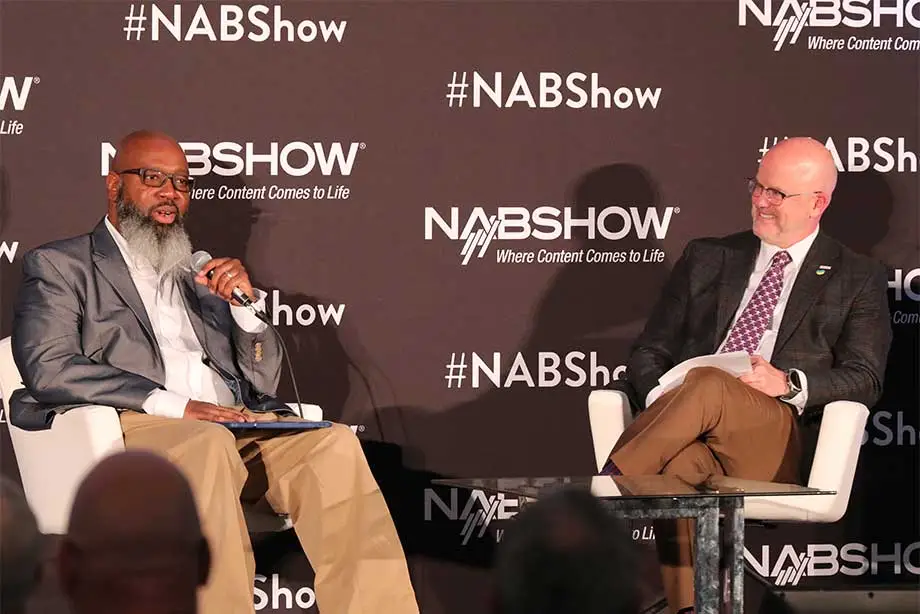 Society of Motion Picture and Television Engineers President Renard T. Jenkins delivered the 2023 NAB BEIT Conference keynote followed by a fireside chat with NAB CTO Sam Matheny.