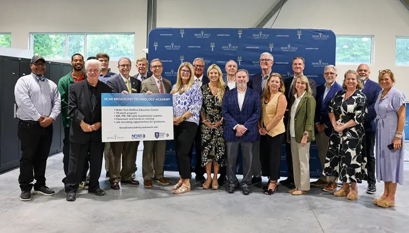 Administrators and supporters of the NCAB and Wake Tech Partnership to launch a short-term training program for broadcast technicians gathered to announce the new program in August.